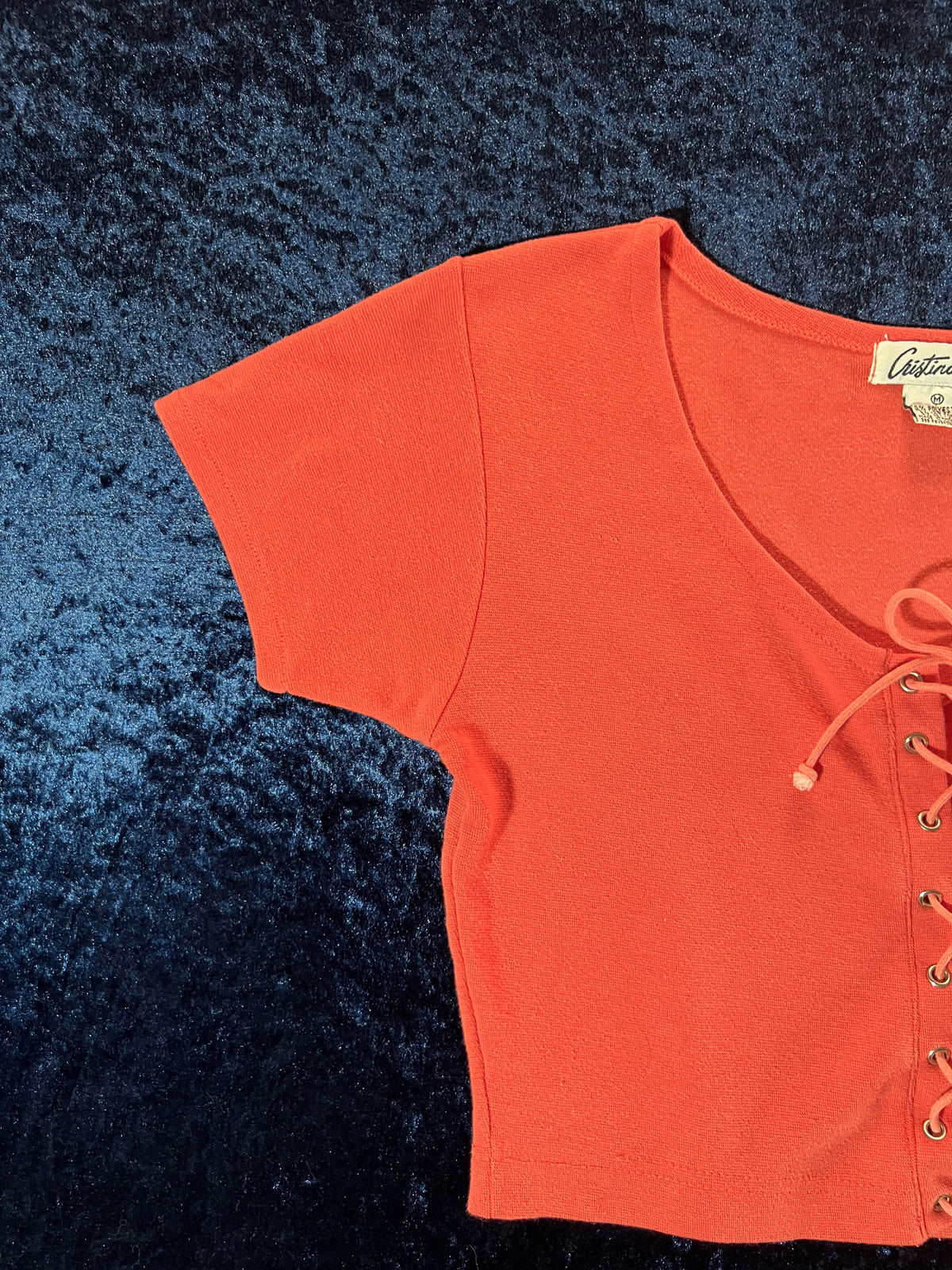 Vintage Cristina Cotton-Blend Lace Front Crop Top - Orange - Medium