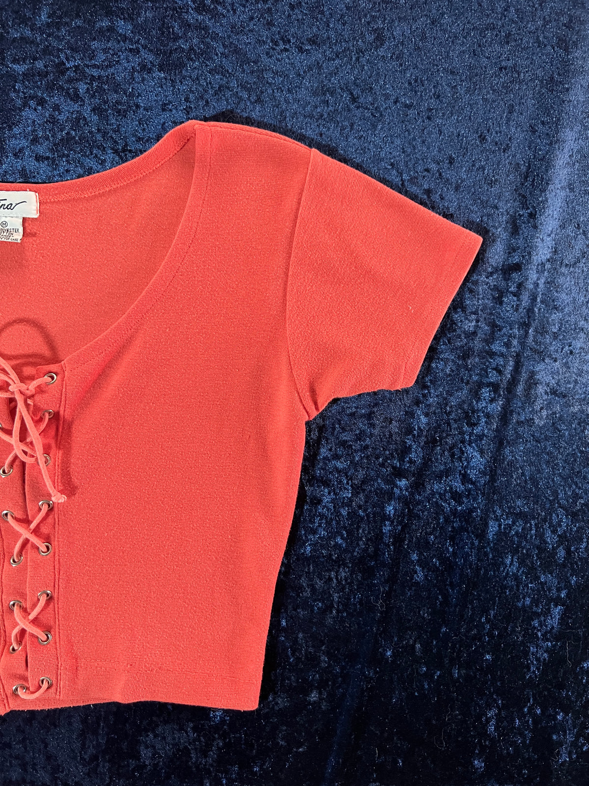 Vintage Cristina Cotton-Blend Lace Front Crop Top - Orange - Medium