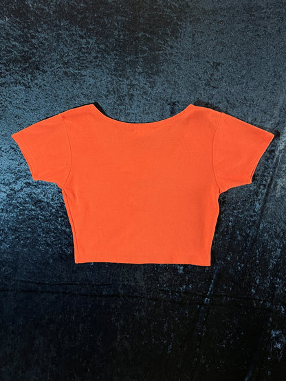 Vintage Cristina Cotton-Blend Lace Front Crop Top - Orange - Medium