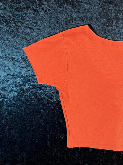 Vintage Cristina Cotton-Blend Lace Front Crop Top - Orange - Medium
