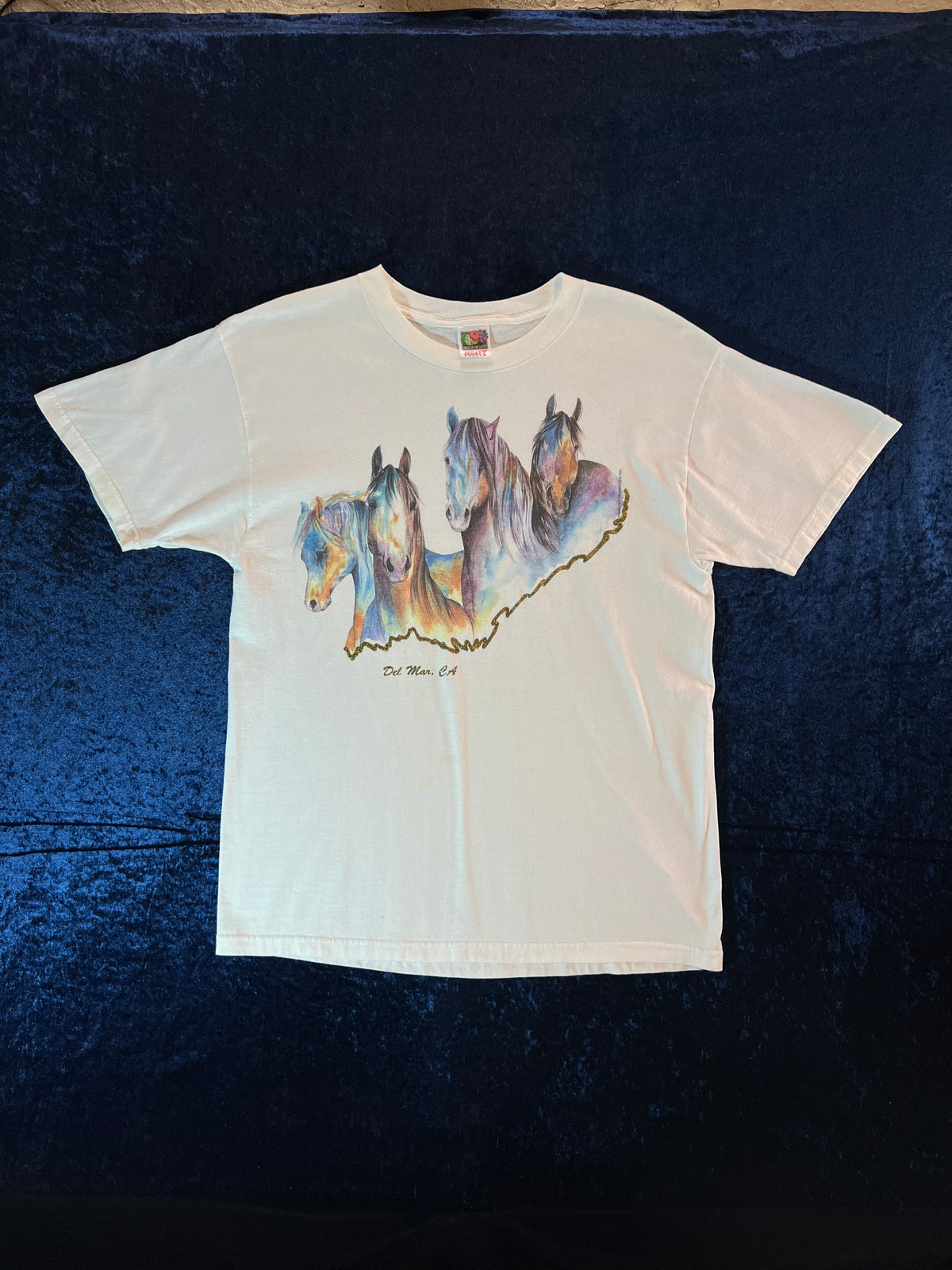 Vintage Fruit of the Loom Souvenir T-Shirt - Del Mar Painted Horses Graphic - Large