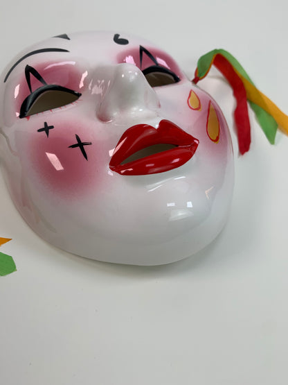 Vintage 1980s Satis-5 Hand Painted Ceramic Pierrot Clown Mask - Made In Taiwan