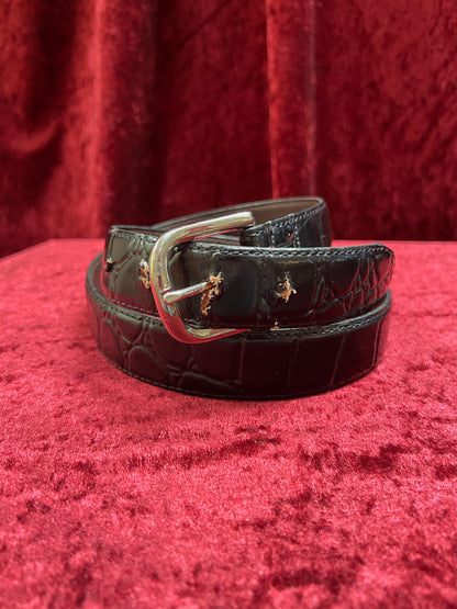 Vintage Leather Belt – Black Alligator Embossed with Silver Buckle - Size 30