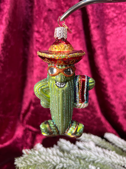 Vintage Christmas - Handblown Glass Ornament - Grinning Cactus - Old World Christmas
