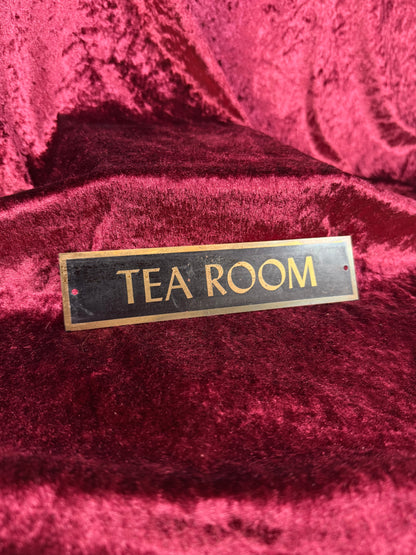 Vintage Metal Wall Sign – Tea Room Novelty Plaque - Black and Brass