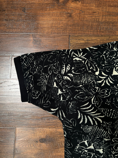 Vintage 1990s Chaps Ralph Lauren Cotton Polo Shirt – Black Tropical Print – X-Large