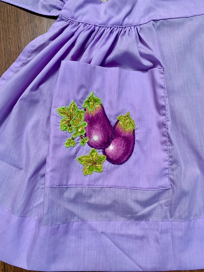 Vintage Lilac Half Apron with Puffy Eggplant Pocket Detail