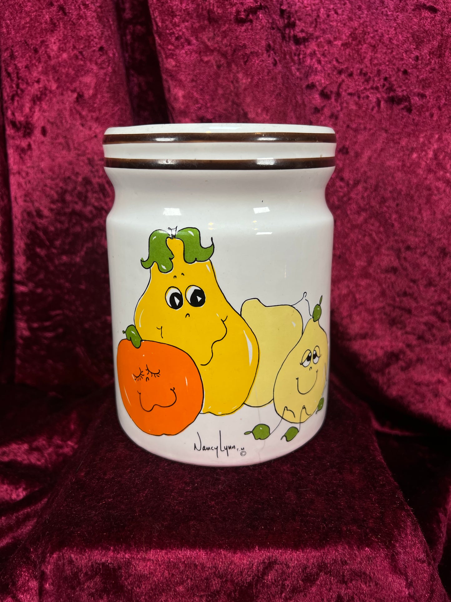 Vintage Ceramic Canister Set - Nancy Lynn Anthropomorphic Fruit Kitchen Jars