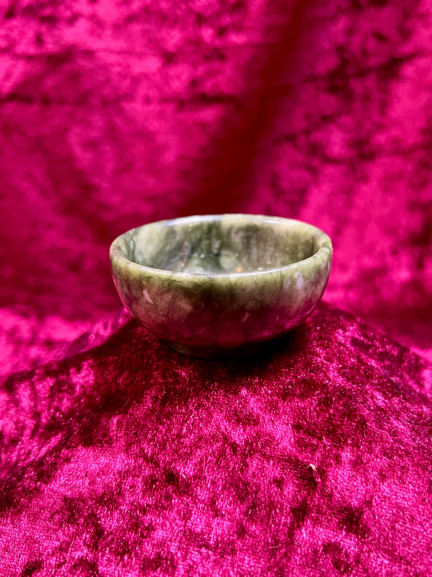 Vintage Oddities - Miniature Crystal Offering Bowl - Dark Green Jade