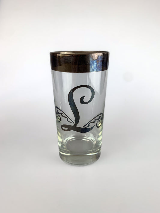 Vintage Dorothy Thorpe Monogram Glass Tumblers - Silver Scroll L - Set Of 3