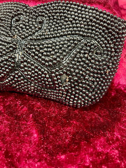 Vintage Beaded Evening Clutch – Black Butterfly Motif Cocktail Purse