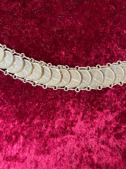 Vintage Jewelry - Coin Bracelet - Silver - Mexican Centavos - 7"