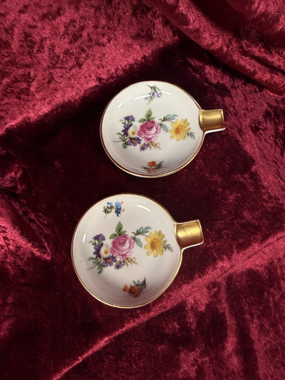 Vintage Porcelain Personal Ashtray Pair – Floral Bouquet with Gold Rim - Mitterteich Bavaria - Germany