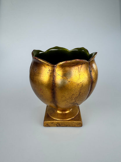 Vintage Gold Footed Planter Pot w/ Green Glaze by Anthony Freeman McFarlin Pottery - Made in USA