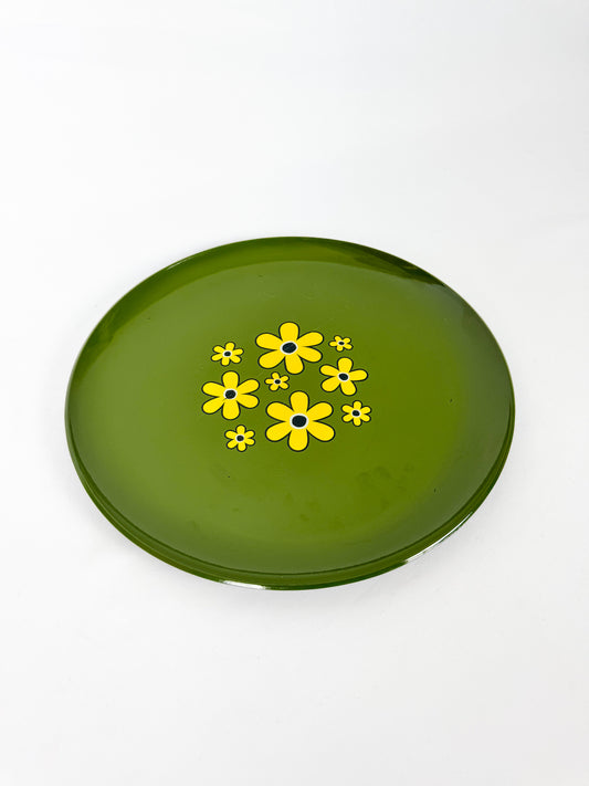 Vintage 1970s Melamine Serving Tray - MCM Green Floral