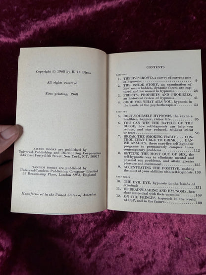 Vintage Hypnosis by H. D. Birns 1968 First Printing Award Books Paperback