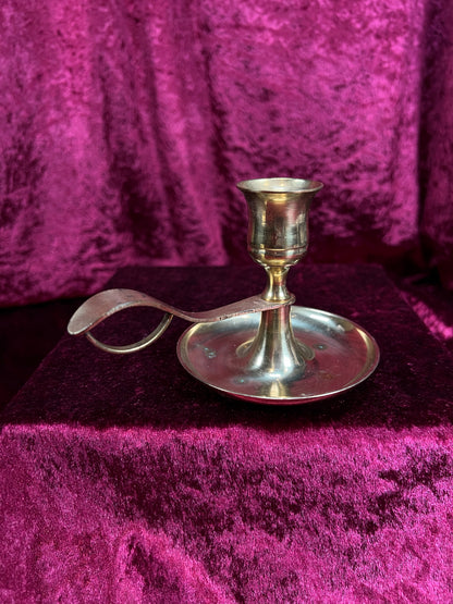 Vintage Metal Chamberstick Candlestick Holder - Brass Finger Loop Made in Japan