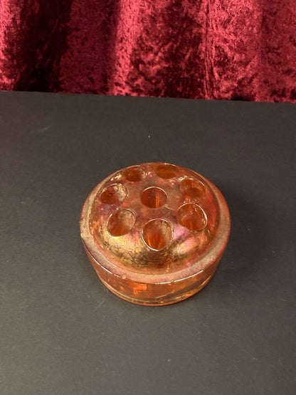 Vintage Carnival Glass Flower Frog – Marigold Iridescent Dome