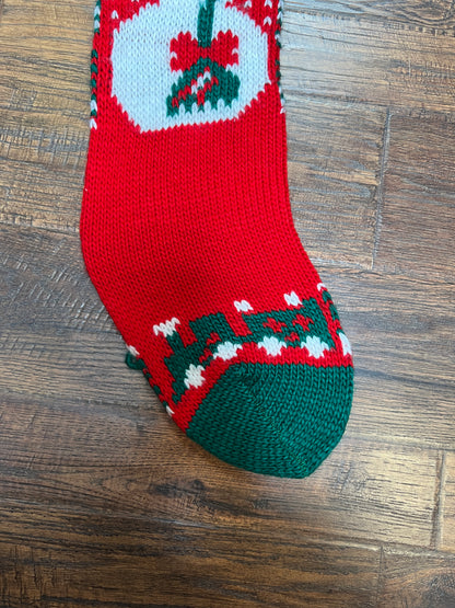 Vintage Christmas - Knit Stocking - Snowman on Red