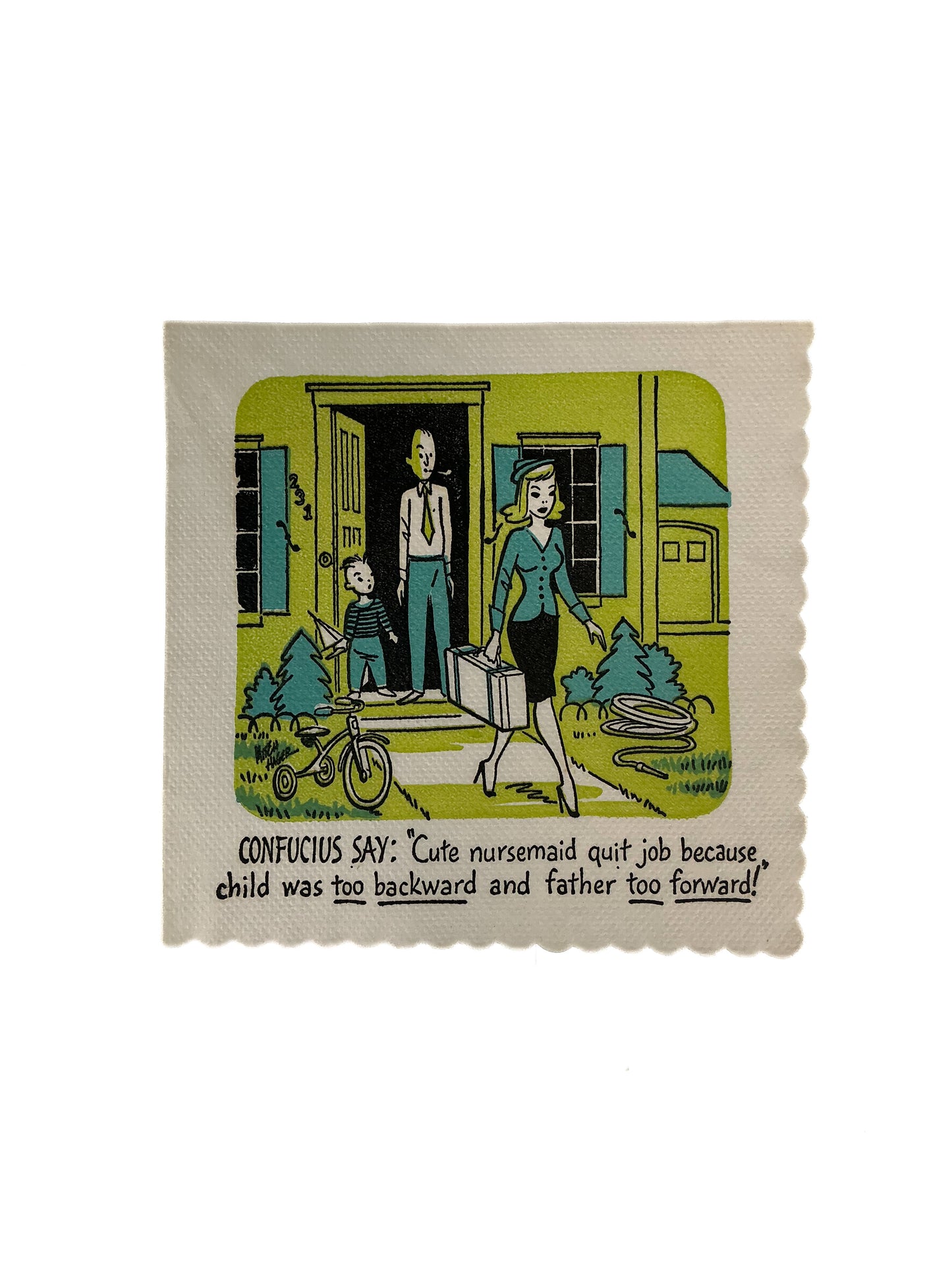 Vintage Cocktail Napkins - Confucius MCM - Illustrated Funny Kitsch - 1950s