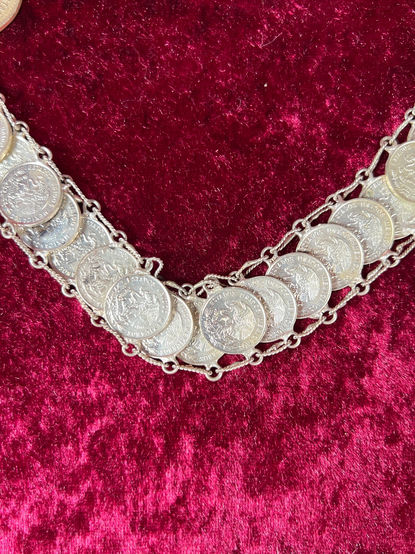 Vintage Jewelry - Coin Bracelet - Silver - Mexican Centavos - 7.75"
