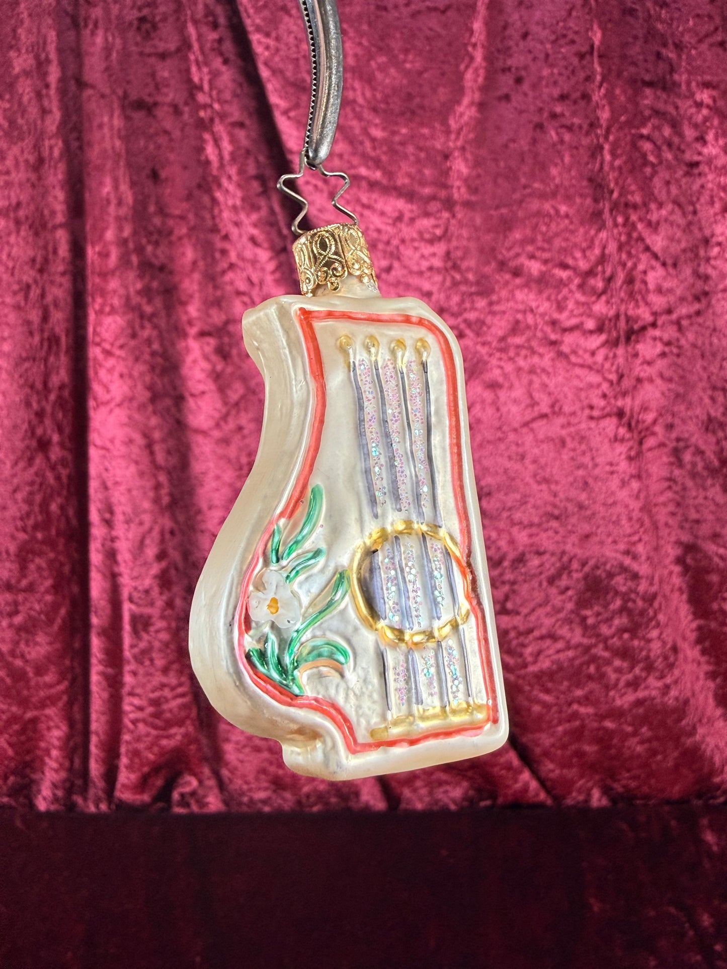 Vintage Christmas - Handblown Glass Ornament - Lyre Music Instrument - Inge Glas - Germany