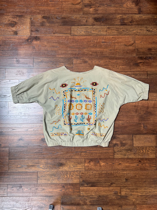 Vintage Clothing - Elastic Waist Blouse - South Western Bubble Print - 2X-Large - Risa Ann