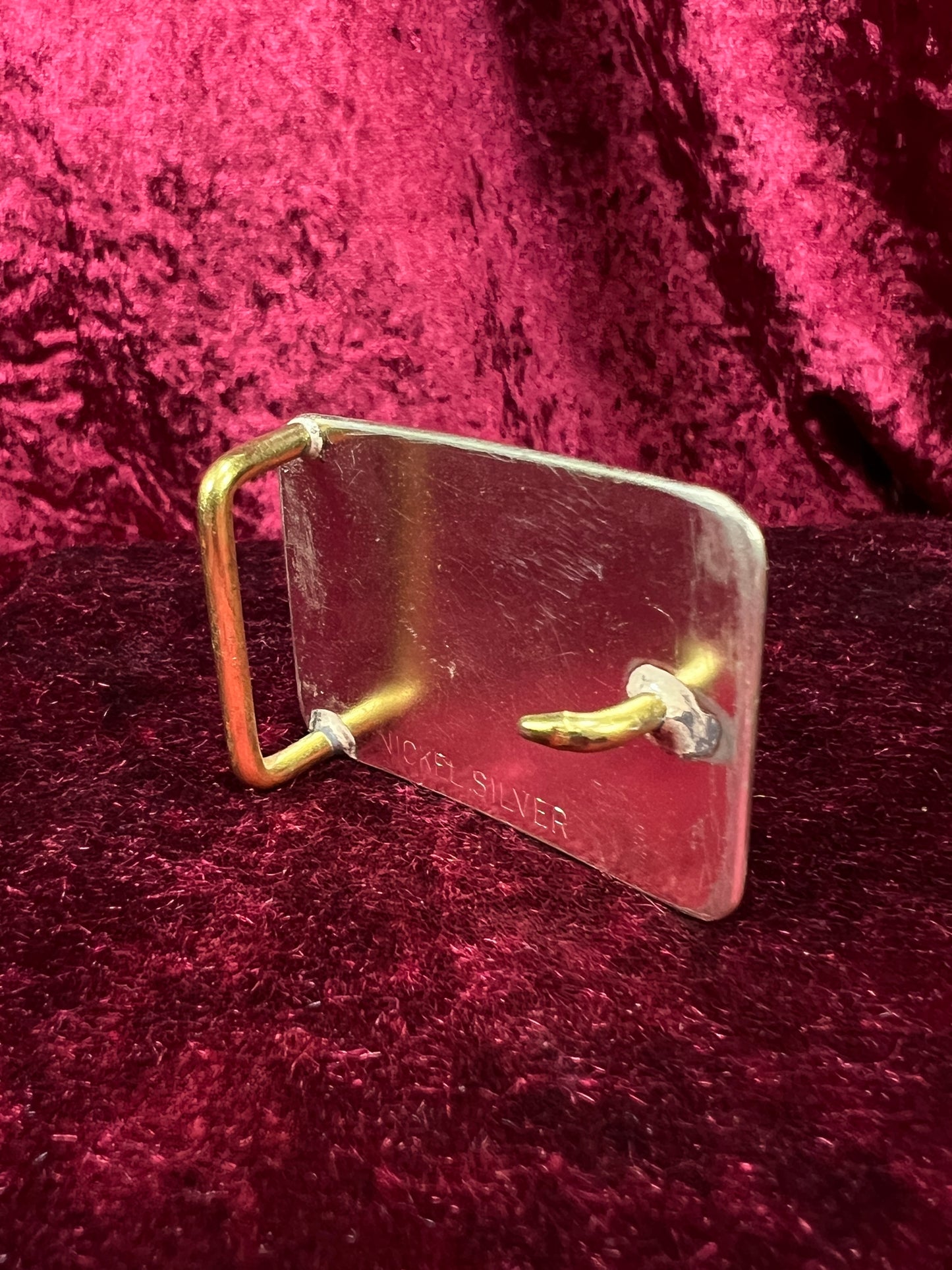 Vintage Nickel Silver Western Belt Buckle Pair - Bucking Bronco and Mustang Engraved