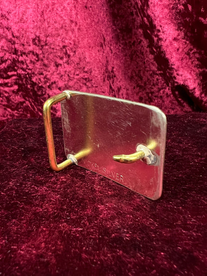Vintage Nickel Silver Western Belt Buckle Pair - Bucking Bronco and Mustang Engraved