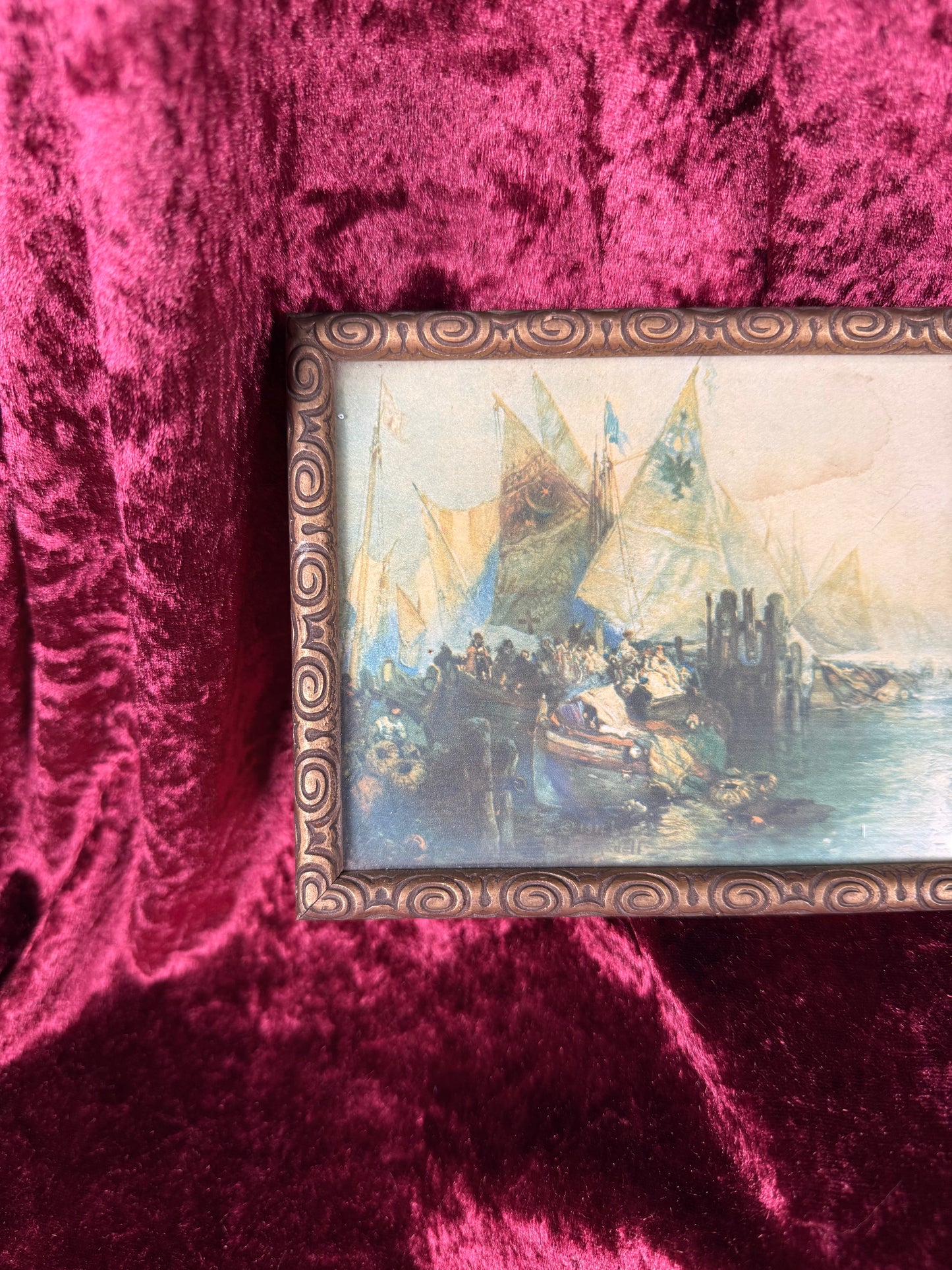 Antique Framed Chromolithograph Wall Art - Traders In The Grand Canal of Venice