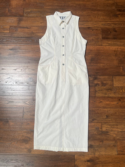 Vintage Clothing - Full Length Sleeveless Shirt Dress - Button Front - White - Medium - YES Clothing