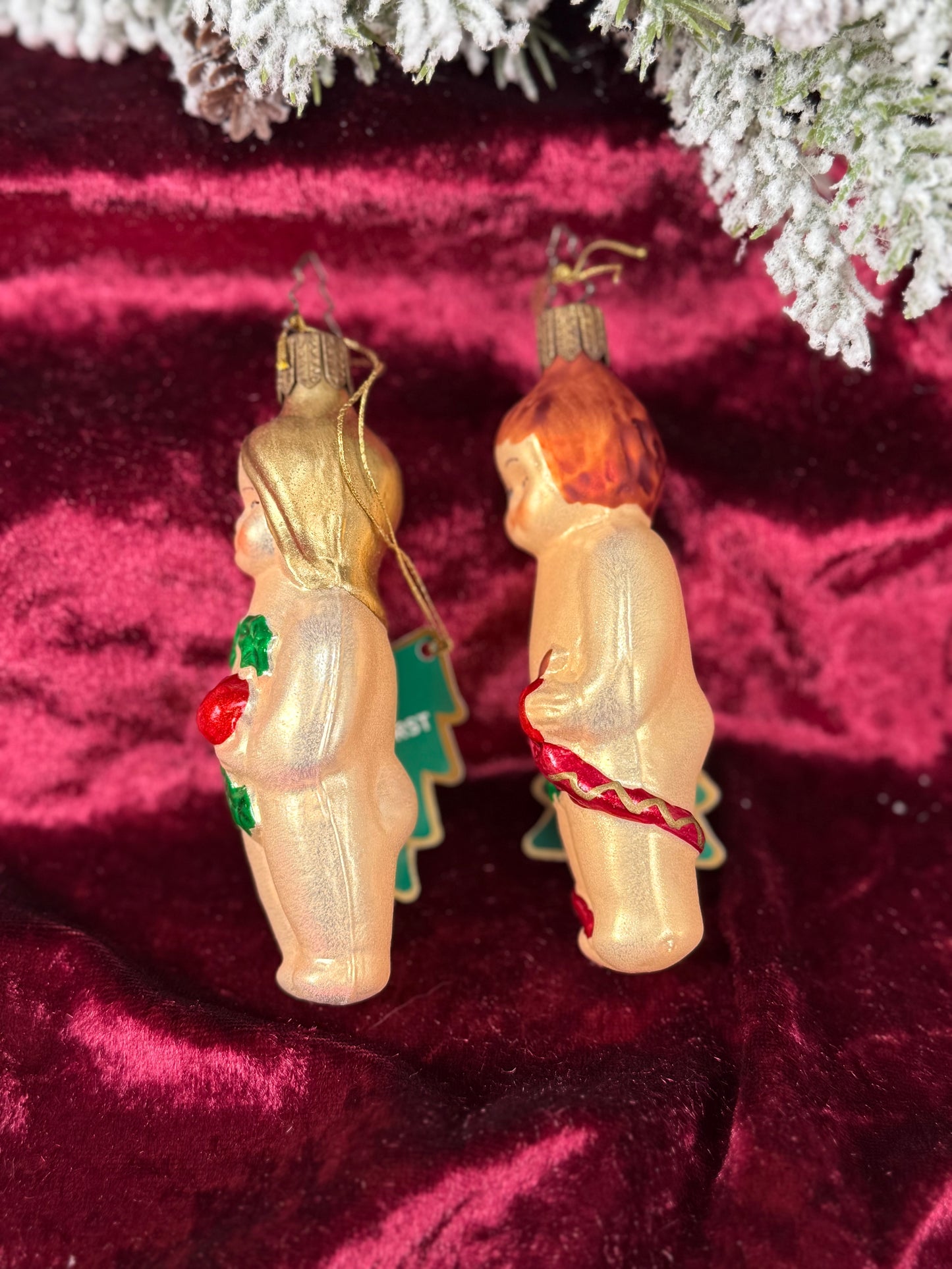 Vintage Christmas - Handblown Glass Ornament Pair - Adam and Eve - Whitehurst Imports - Czech Republic