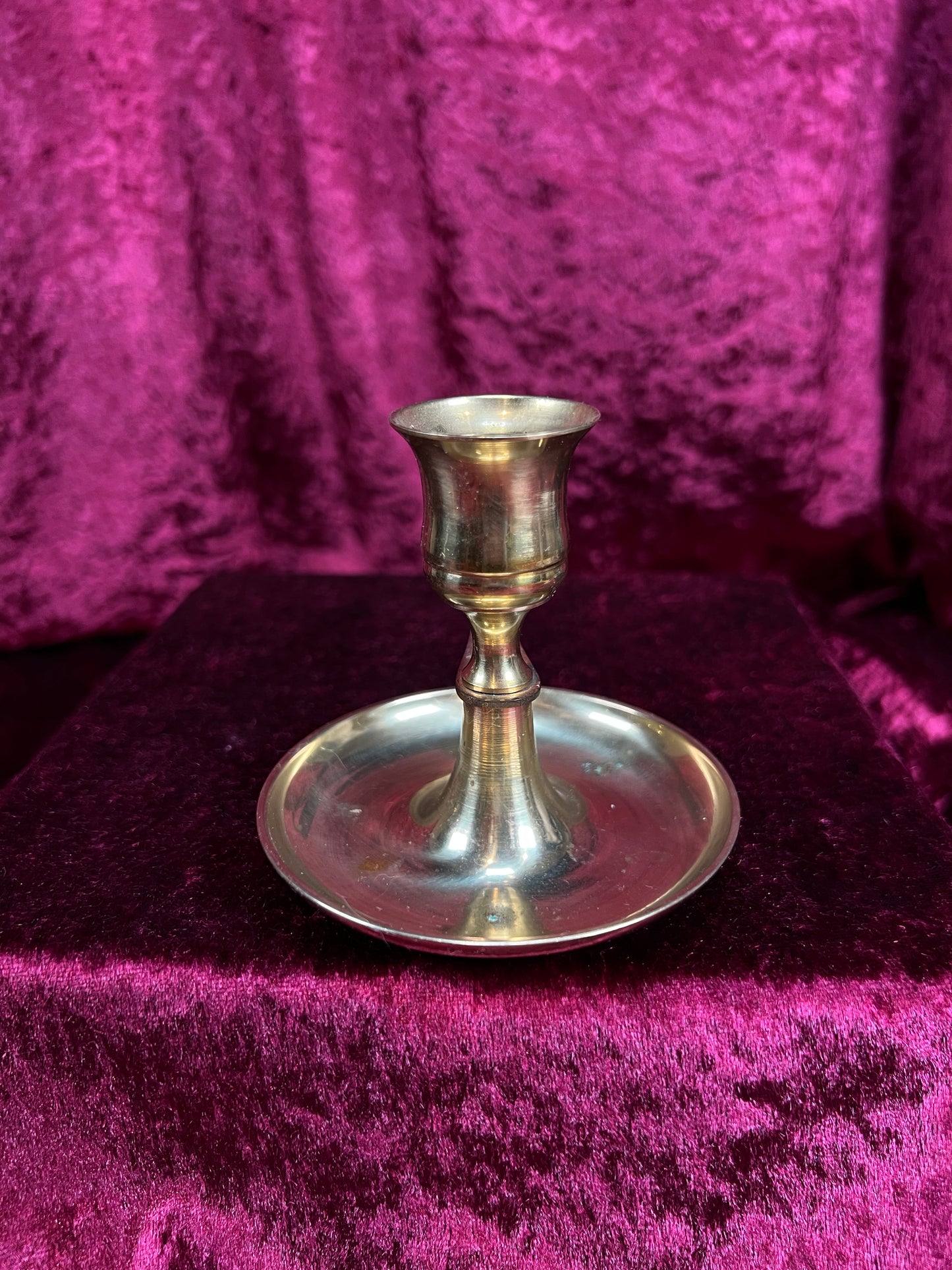 Vintage Metal Chamberstick Candlestick Holder - Brass Finger Loop Made in Japan