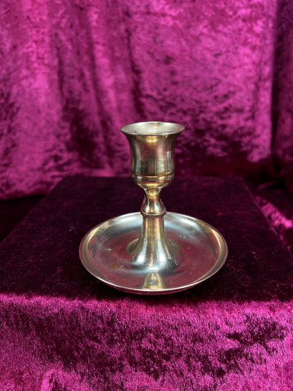 Vintage Metal Chamberstick Candlestick Holder - Brass Finger Loop Made in Japan