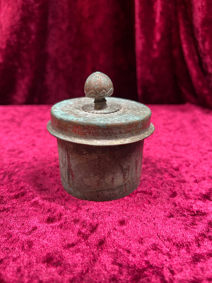 Vintage Oddities - Antique Copper Lidded Vessel with Iron Wood Hook