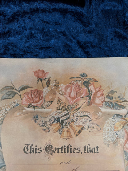 Vintage Paper Marriage Certificate - Victorian Style Pink Roses Holy Matrimony Keepsake