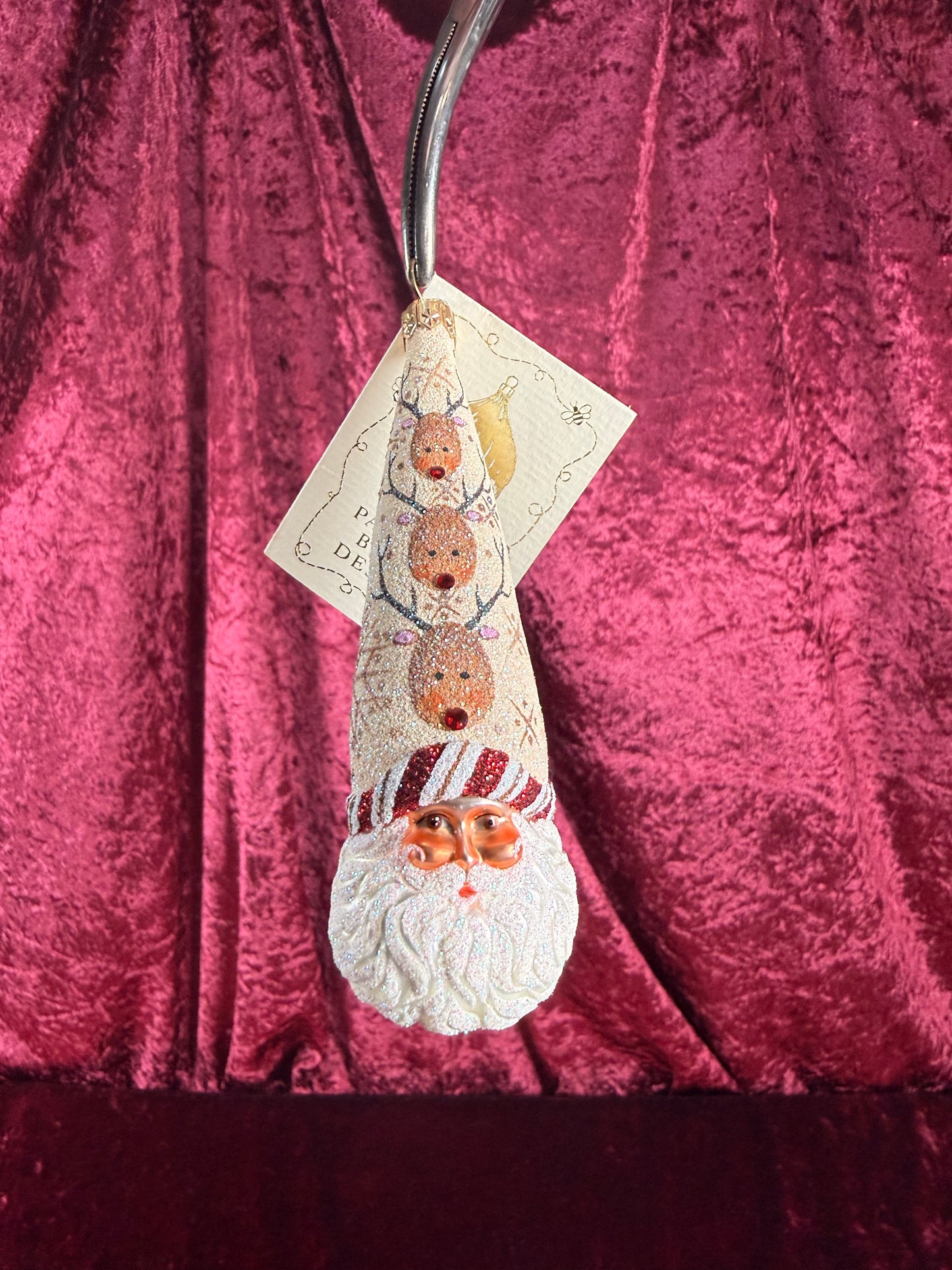 Vintage Christmas - Handblown Glass Ornament - Winter Sage Bejeweled Reindeer Santa - Patricia Breen - Poland - 2006