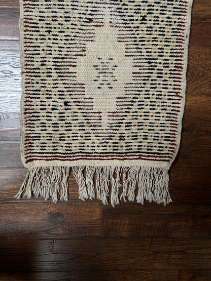 Vintage Wool Wall Hanging Crewel – Geometric Double Panel Tapestry with Fringe
