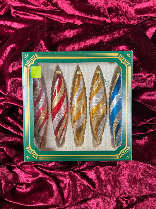 Vintage Christmas - Handblown Traditional Glass Ornament Set - Multicolor Spindles - Kurt Adler