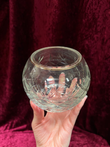 Vintage Cut Crystal Candle Holder - Rose Globe on Ornate Brass Pedestal Stand