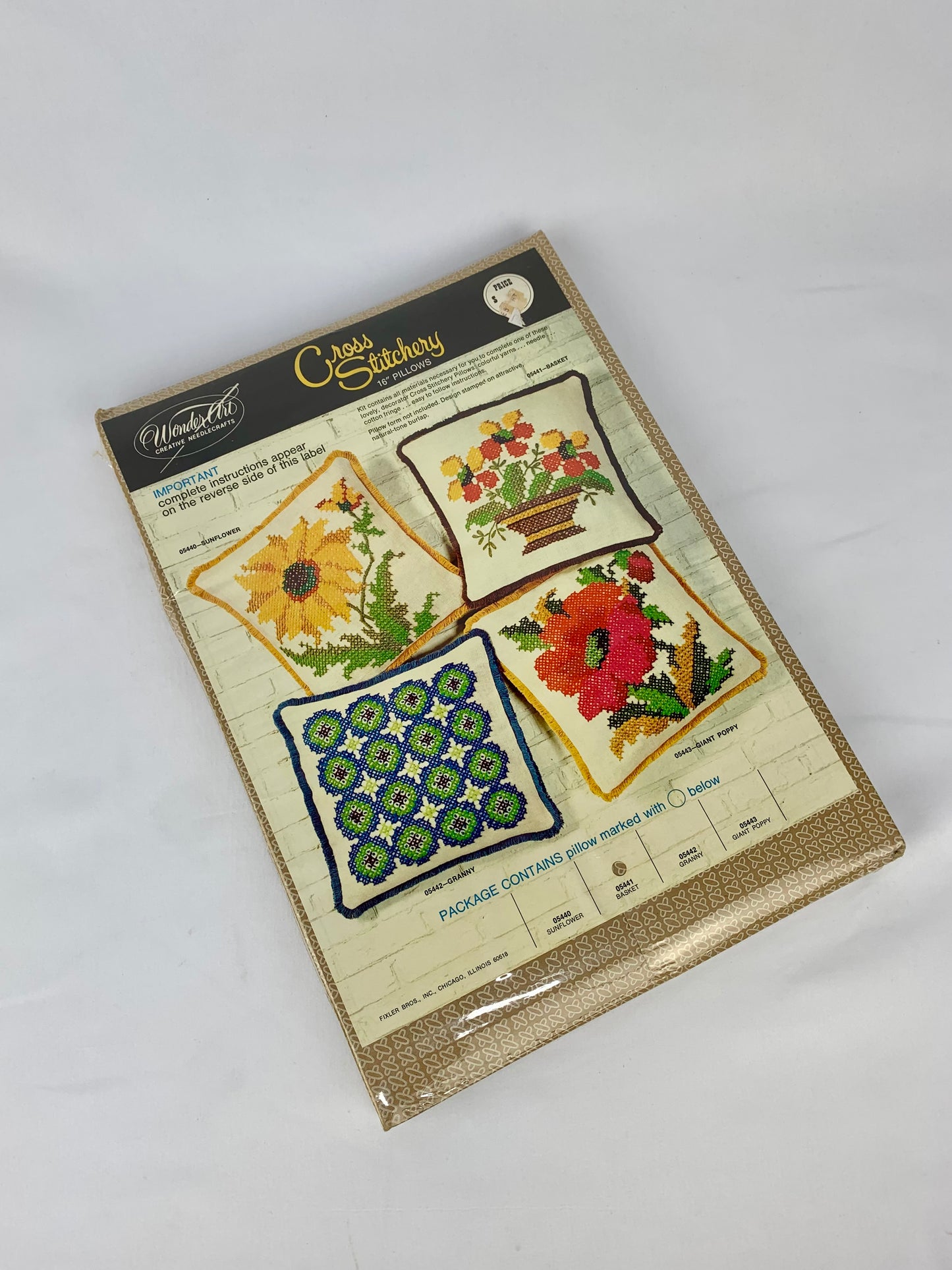 Retro Cross Stitchery 16" Pillow Needlecraft Kit - Basket of Flowers - NOS