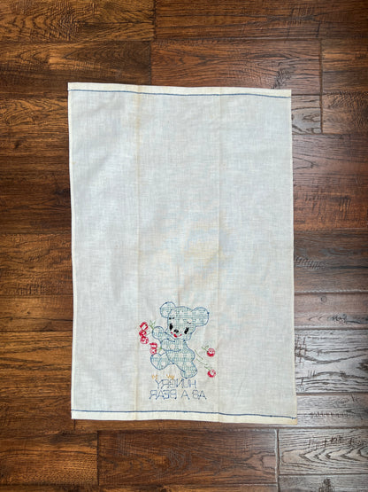 Vintage Linens - Anthropomorphic Embroidered Napkin Set - Hungry Bear, Stubborn Mule, Frisky Pup