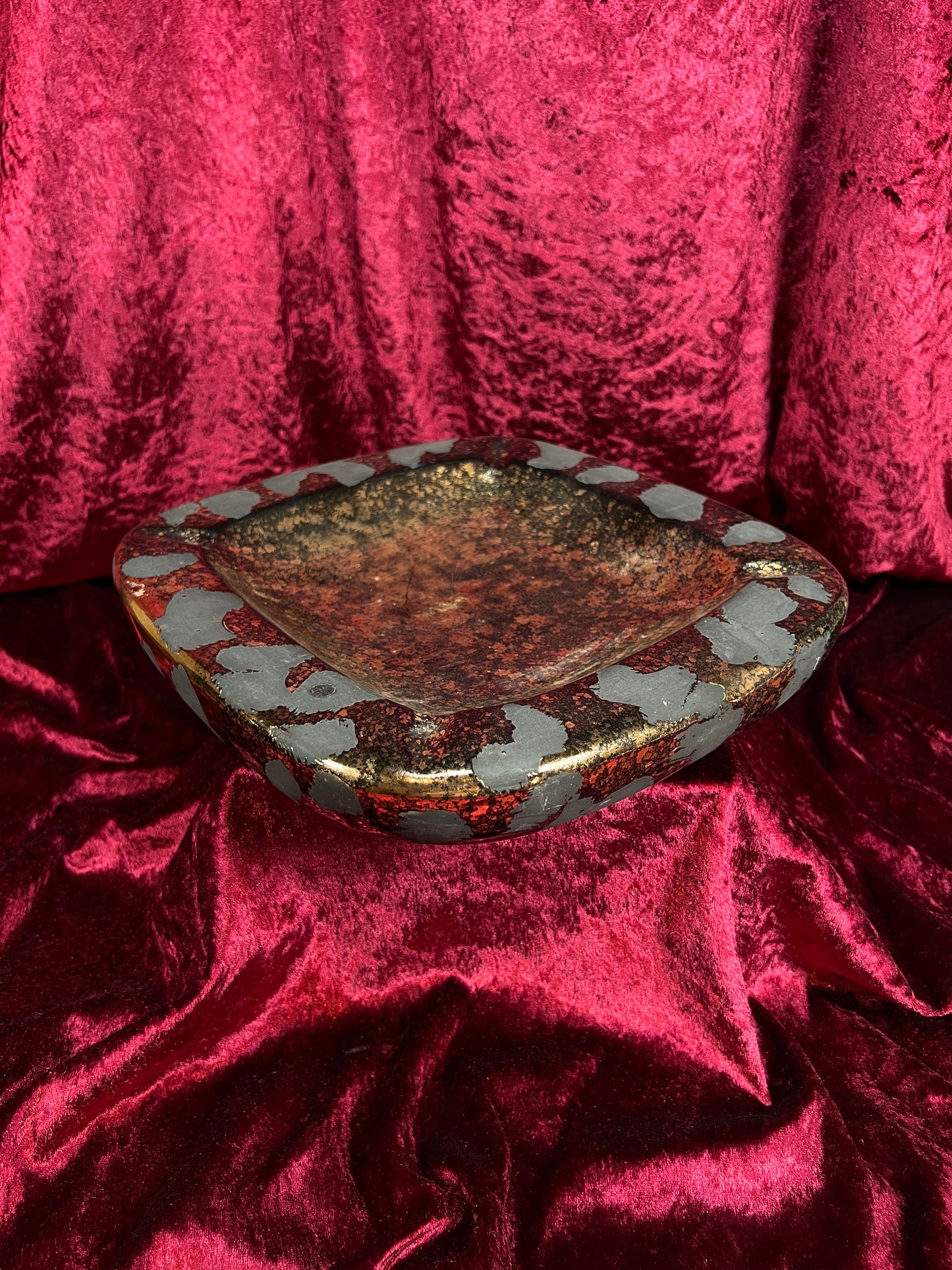 Vintage Mid Century Ceramic Ashtray - Westwood California Metallic Gold Black Leopard Print Glaze