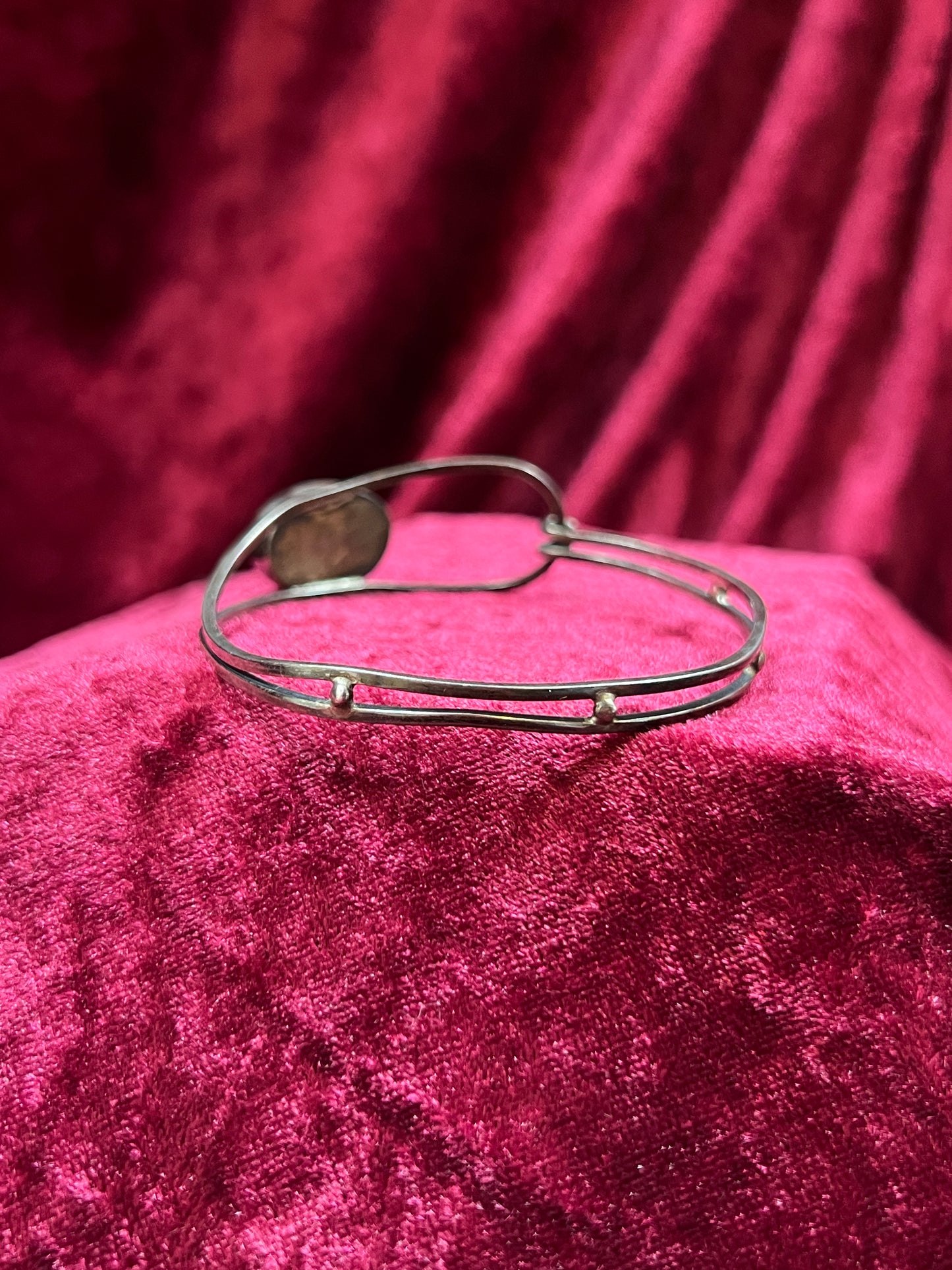 Vintage Jewelry - Cuff Bracelet - Silver - Jasper Center Stone