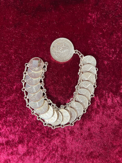 Vintage Jewelry - Coin Bracelet - Silver - Mexican Centavos - 7"