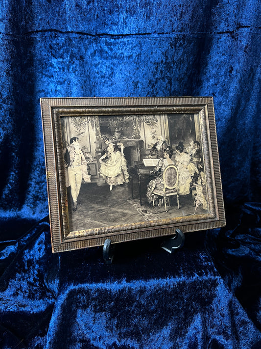 Vintage Double Sided Wood Frame - Victorian Parlor Print and Aged Mirror