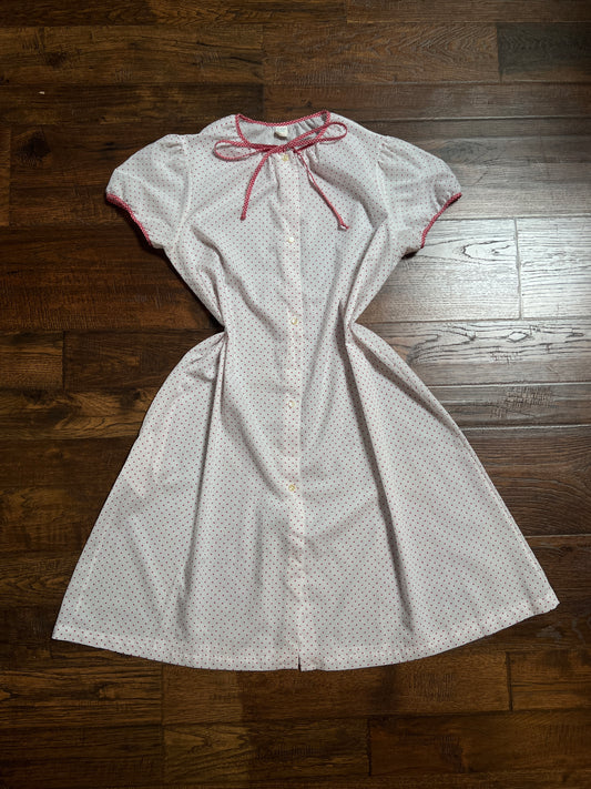 Vintage Cotton Blend Nightie - White Red Polka Dot Button Front - Size Large