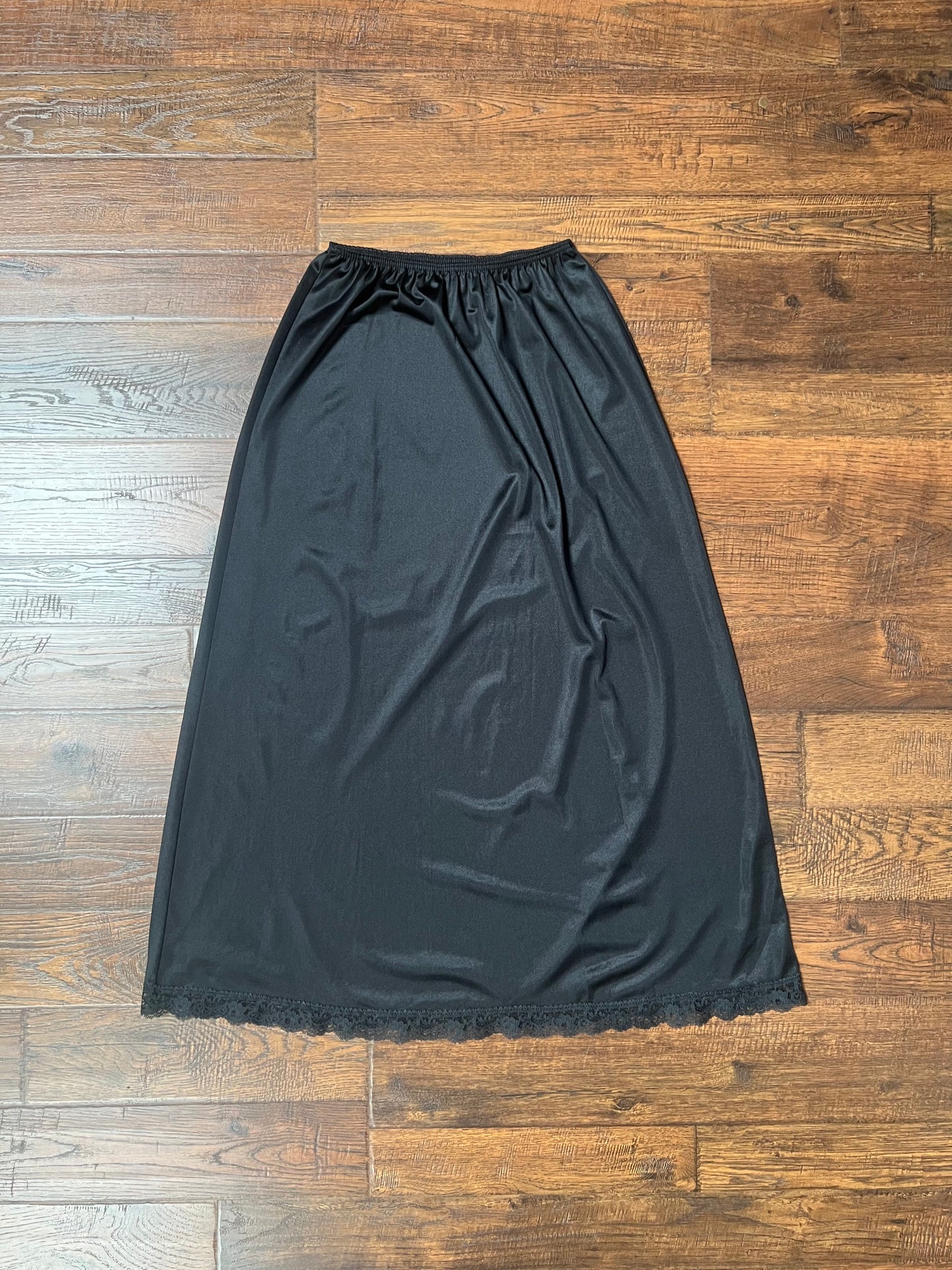 Vintage Clothing - Ankle Length Skirt Slip - Black Satin - Small - Deena