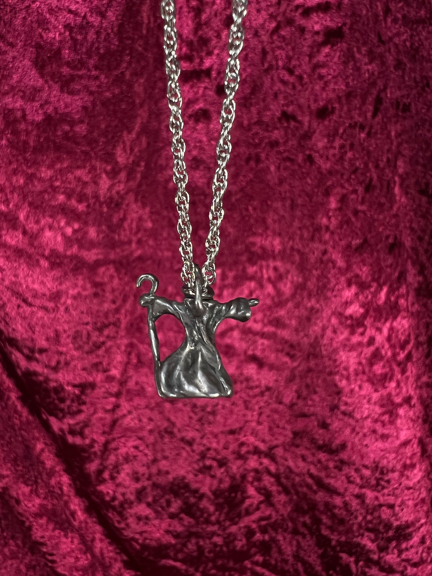 Vintage Silver Tone Wizard Pendant - Renaissance Fantasy Figure Necklace