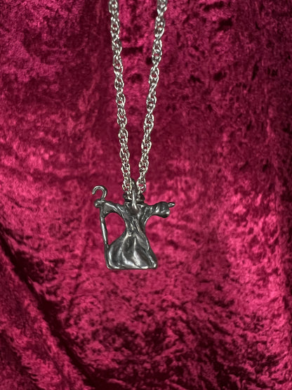Vintage Silver Tone Wizard Pendant - Renaissance Fantasy Figure Necklace